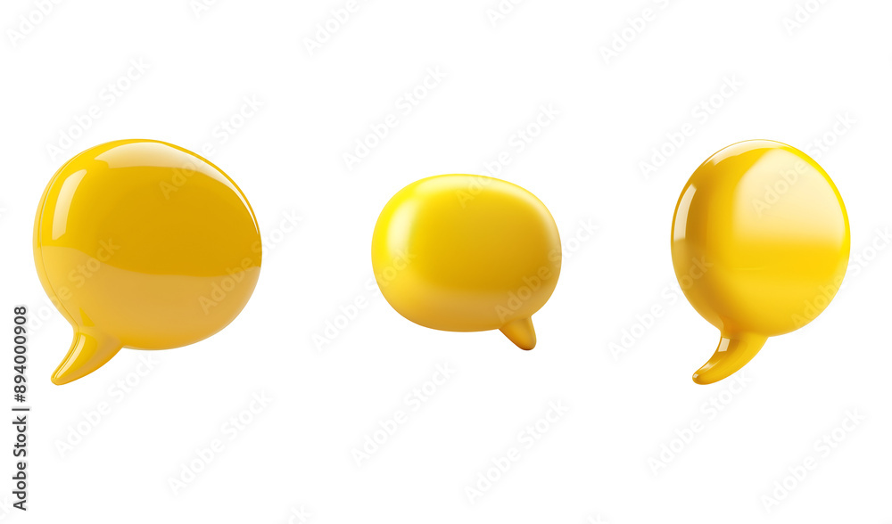 Set of Yellow 3D Speech Bubble Icons, Isolated on Transparent Background, PNG Set of Yellow 3D Speech Bubble Icons, Isolated on Transparent Background, PNG