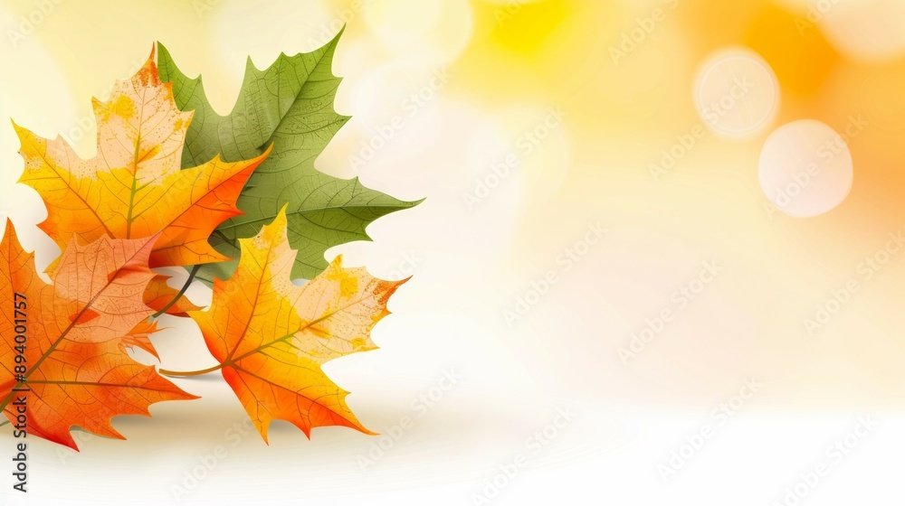 Three leaves of different colors, one of which is green
