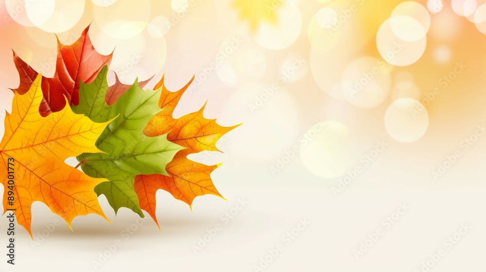 Fototapeta premium A close up of three different colored leaves, one of which is green
