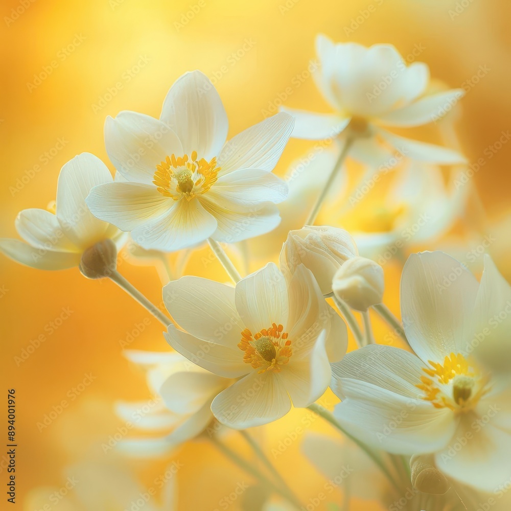 macro shot of delicate spring flowers in soft focus dreamy blend of white and yellow petals against pastel yellow backdrop ethereal romantic mood with subtle bokeh effect macro shot of delicate spring flowers in soft focus dreamy blend of white and yellow petals against pastel yellow backdrop ethereal romantic mood with subtle bokeh effect