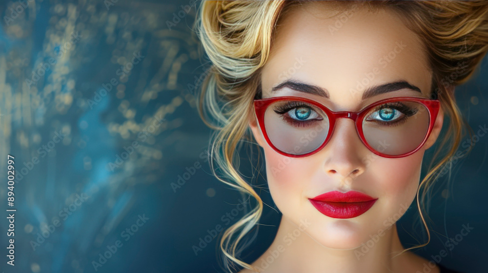 Close Up Portrait of a Young Woman Wearing Red Glasses Close Up Portrait of a Young Woman Wearing Red Glasses