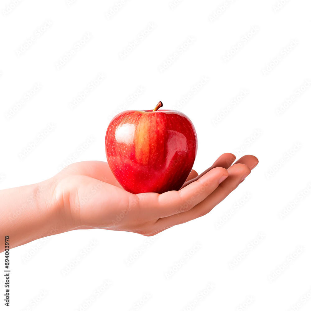 Hand holding red apple over isolated transparent background Hand holding red apple over isolated transparent background