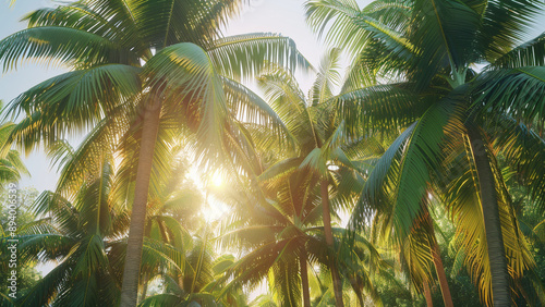  realistic high-resolution photo of palm trees, with detailed background