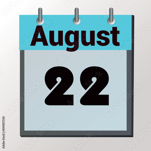 vector calendar page with date August 22, light colors