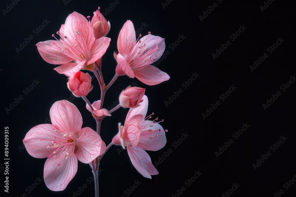 A close up of a pink flower with a black background A close up of a pink flower with a black background