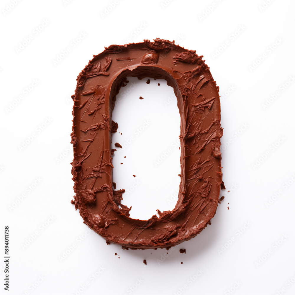 Character '0' made of chocolate, sharp outline, photography on white background Character '0' made of chocolate, sharp outline, photography on white background