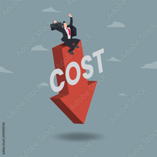 Businessman success to reduce costs concept vector illustration