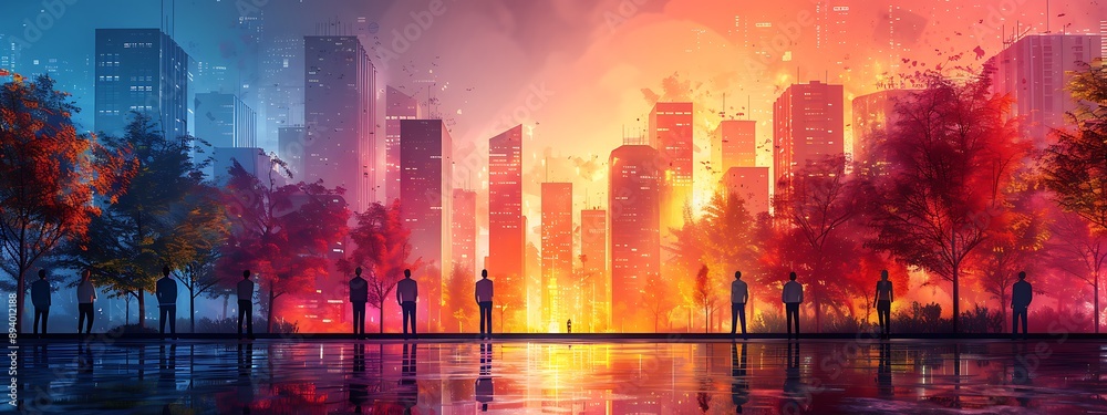 Naklejka premium Design art concept abstract contemporary modern background business graphic idea. Work concept art design retro office poster icon hand team success digital ad artwork visual technology research job. 