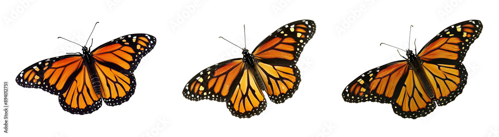 Fototapeta premium Three Monarch Butterflies in Flight.