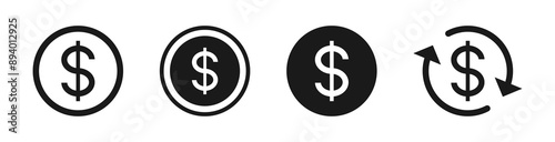 Dollar icon symbol currency black sign, money transfer icon, Coin flat icon logo. refund money vector icons