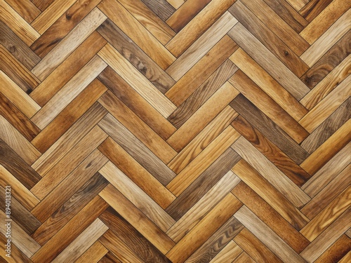 Elegant luxurious bright brown parquet laminate vinyl floor with herringbone pattern, rustic oak wooden timber panel decor texture, perfect for flooring and wall background design. photo