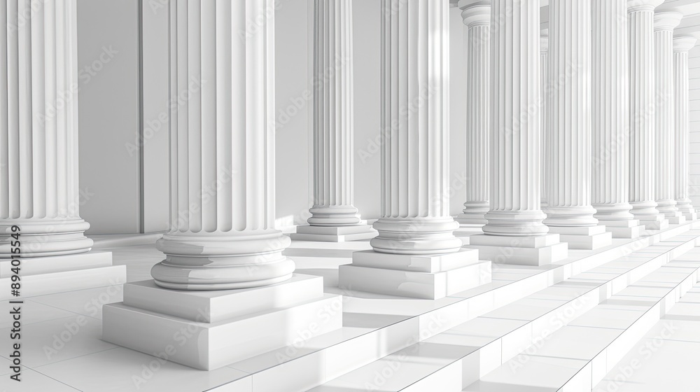 A row of white pillars in a classic style. Perfect for design projects about architecture, law, or history. A row of white pillars in a classic style. Perfect for design projects about architecture, law, or history.