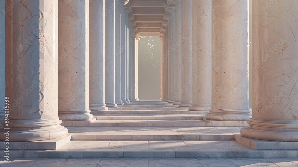 A long colonnade with white marble pillars. This image is perfect for showcasing architecture, history, or spirituality. A long colonnade with white marble pillars. This image is perfect for showcasing architecture, history, or spirituality.