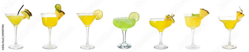 Set of pineapple daiquiri cocktail on white background Set of pineapple daiquiri cocktail on white background