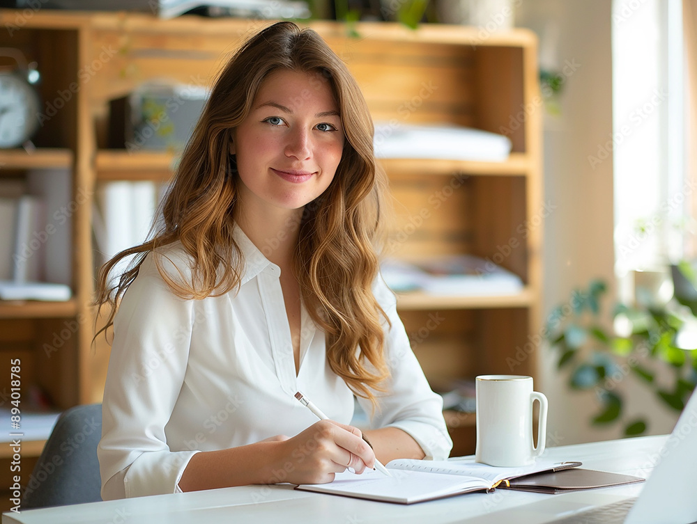 Professional Woman Working at Desk in Modern Office Professional Woman Working at Desk in Modern Office