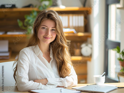 Professional Woman Working at Desk in Modern Office