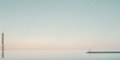 A dreamy photo of a clear sky with a distant lighthouse