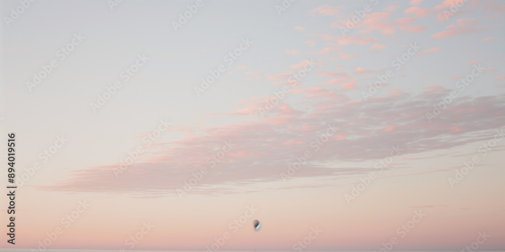 A dreamy photo of a morning sky with a distant hot air balloon in the distance A dreamy photo of a morning sky with a distant hot air balloon in the distance