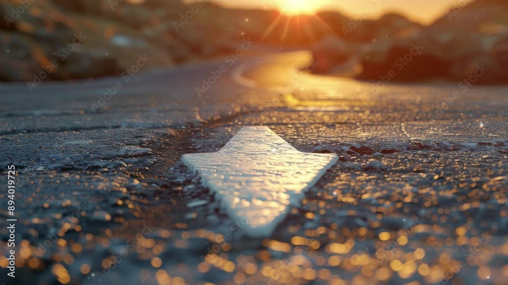 A straight road with an arrow painted on it leading to the horizon, symbolizing goal setting and achievement A straight road with an arrow painted on it leading to the horizon, symbolizing goal setting and achievement