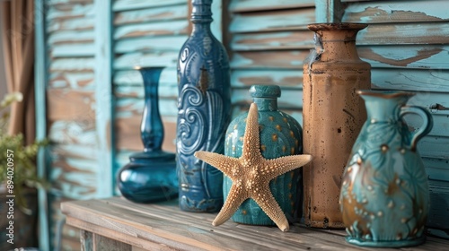 Starfish and bottle-themed interior decoration photo