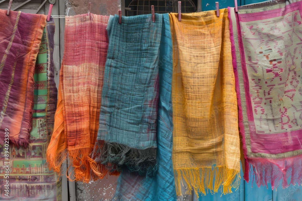 Colorful scarfs on the street of Kathmandu, Nepal Colorful scarfs on the street of Kathmandu, Nepal