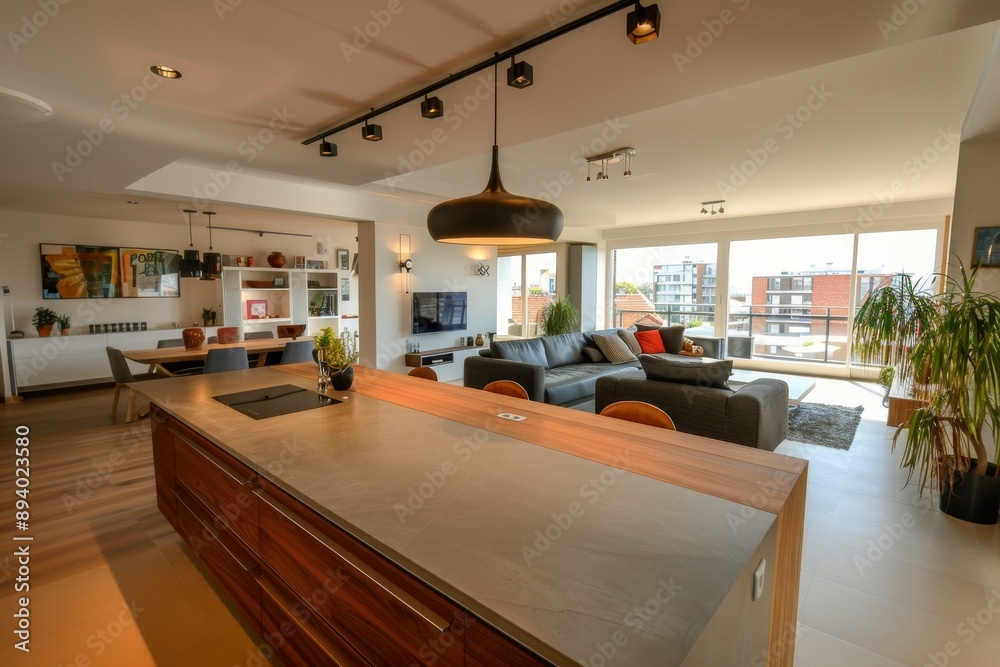 Luxury living room with kitchen cabinet and dining table. Northwest, USA Luxury living room with kitchen cabinet and dining table. Northwest, USA
