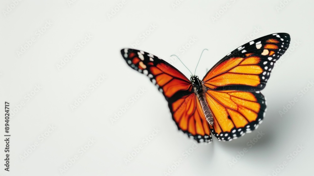 Obraz premium Close up of a majestic monarch butterfly in flight beauty of nature and travel inspiration, on a white background
