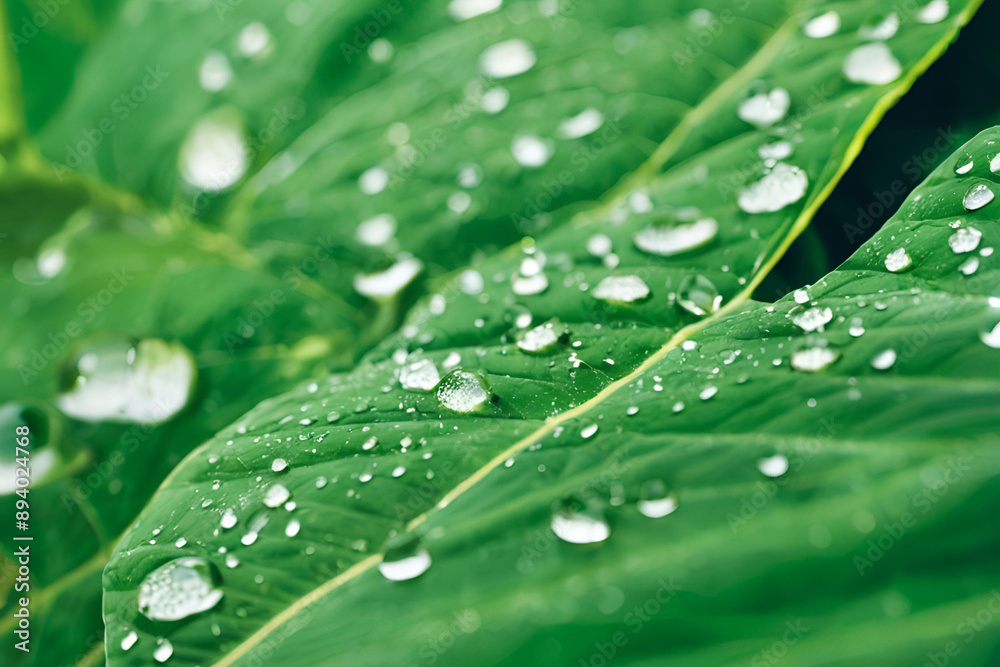 Close-up of a Green Leaf with Water Droplets Close-up of a Green Leaf with Water Droplets