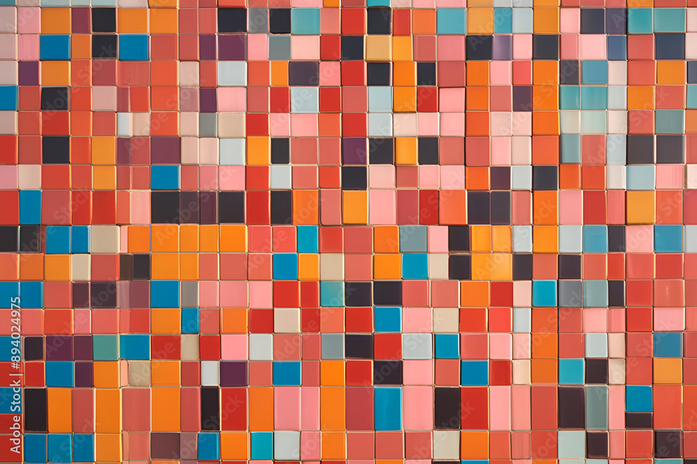 Close-up of a Colorful Geometric Brick Wall Close-up of a Colorful Geometric Brick Wall