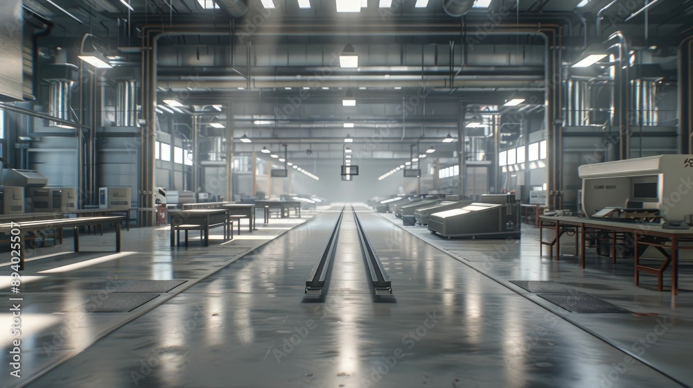 Industrial production line with conveyor belts and automated machines Industrial production line with conveyor belts and automated machines