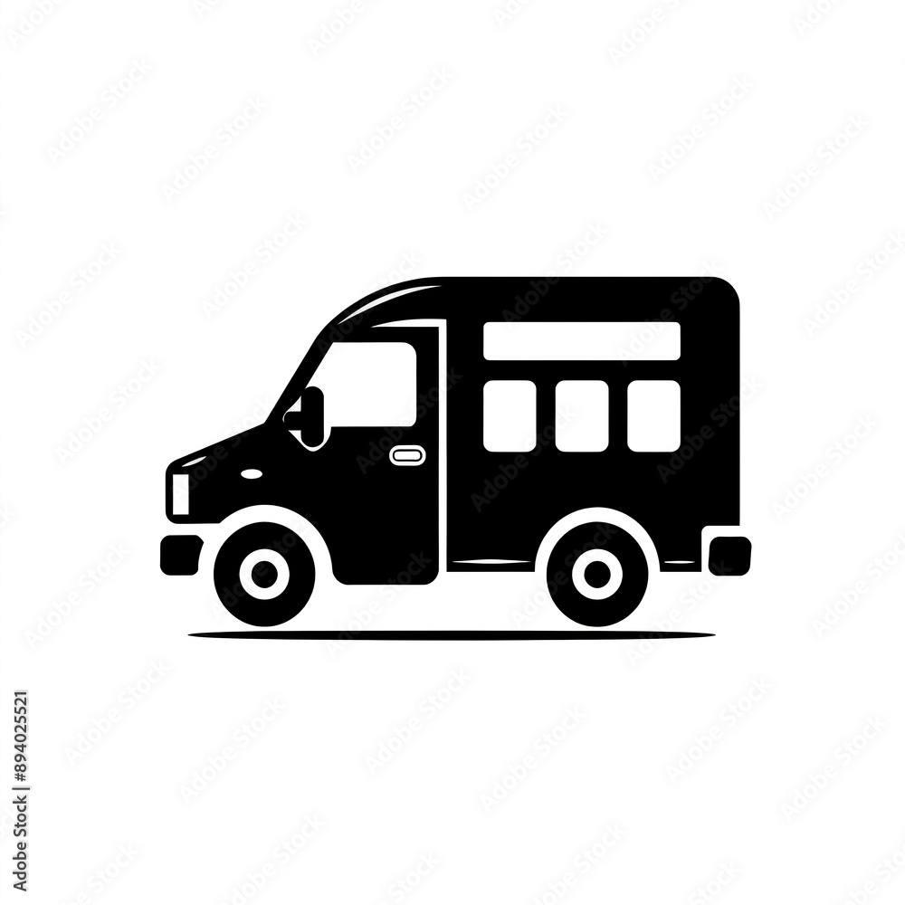 Minimalist Black and White Van Icon - Simplistic Vehicle Design.