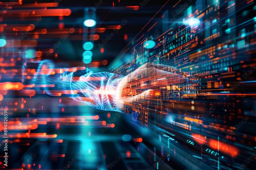 A digital transformation concept showcasing the evolution of traditional business practices with technology A digital transformation concept showcasing the evolution of traditional business practices with technology