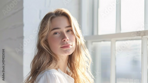 Young woman looking away, window light. Free Download Young woman looking away, window light. - GFXLoad