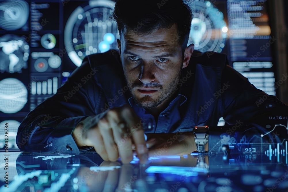 A businessman using cutting-edge technology tools for data analysis and decision-making A businessman using cutting-edge technology tools for data analysis and decision-making