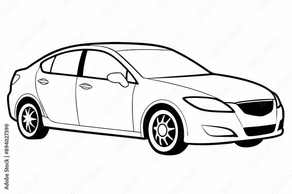 Fototapeta premium Mazda3 Car Vector Illustration with White Background Cartoons, Clipart, Line Art Design, Mazda3 car vector illustration with white background, perfect for cartoons and clipart