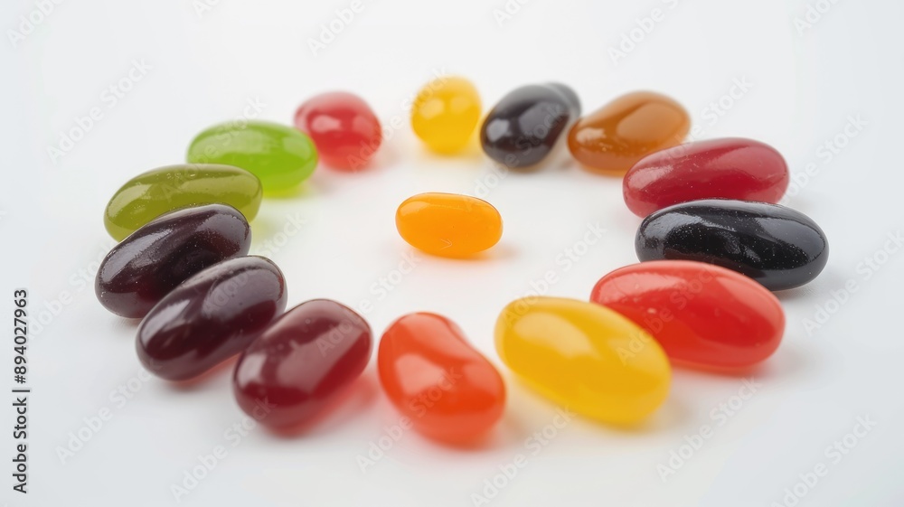 Colorful jelly beans arranged in circle with one center Colorful jelly beans arranged in circle with one center