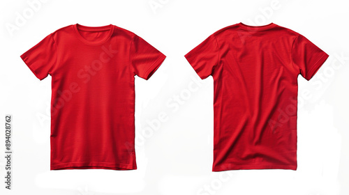 Red T-Shirt Front and Back Mockup on Transparent Background PNG - Shirt Clothing Fashion Blank Template Design Clothes Cotton Clothes Plain Textile Wear Top Tee
