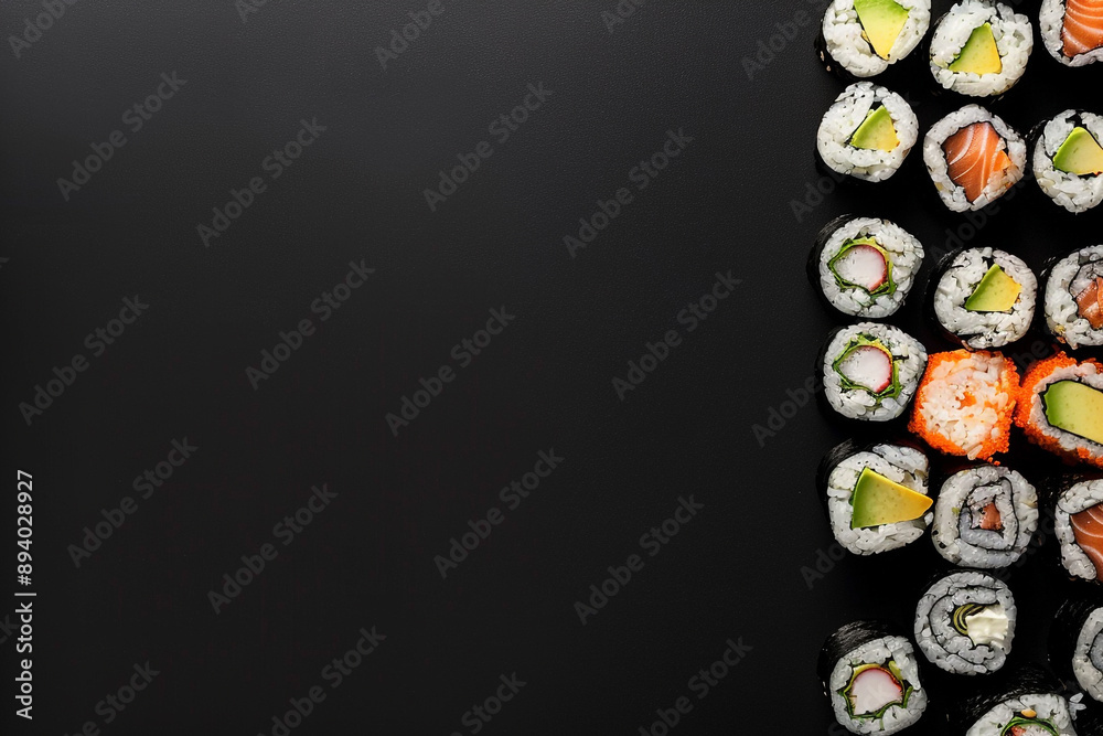 Sushi rolls with black background Sushi rolls with black background