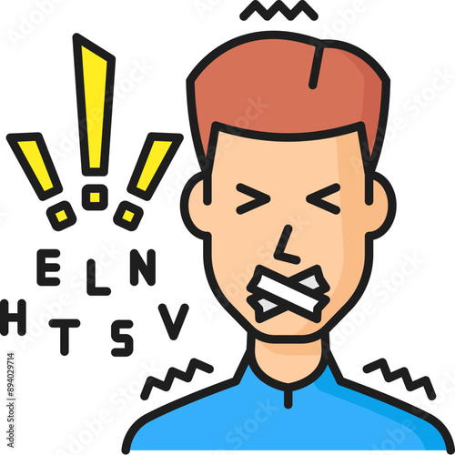Phobia logophobia, speech anxiety and fear of public speaking, vector line icon. Psychology problem and mental health disorder, outline color symbol of logophobia or glossophobia for psychology