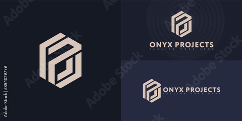 Abstract hexagon initial letter OP or PO in gold color isolated on multiple background colors. The logo is suitable for mining consultation firm logo design inspiration templates.