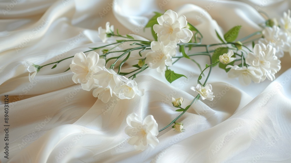 synthetic white flowers on the tablecloth synthetic white flowers on the tablecloth