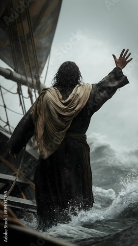 Biblical illustration, Jesus rebuked the wind so the lake became shady