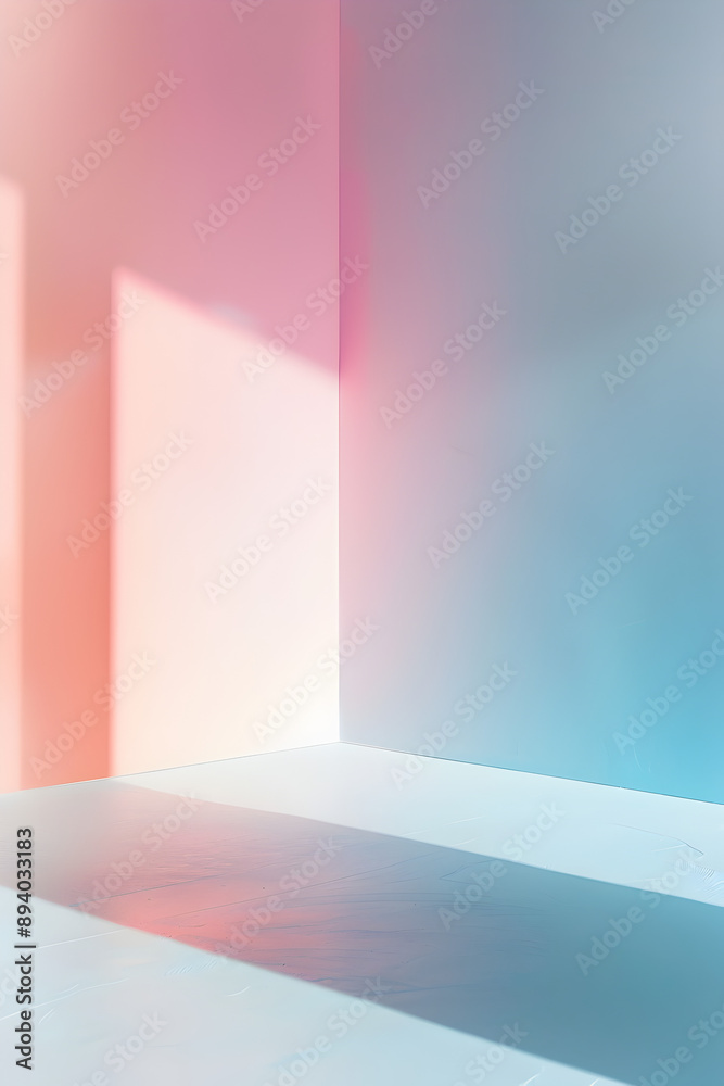 A room with a blue wall and a pink wall. The room is empty and has a very bright and colorful atmosphere A room with a blue wall and a pink wall. The room is empty and has a very bright and colorful atmosphere