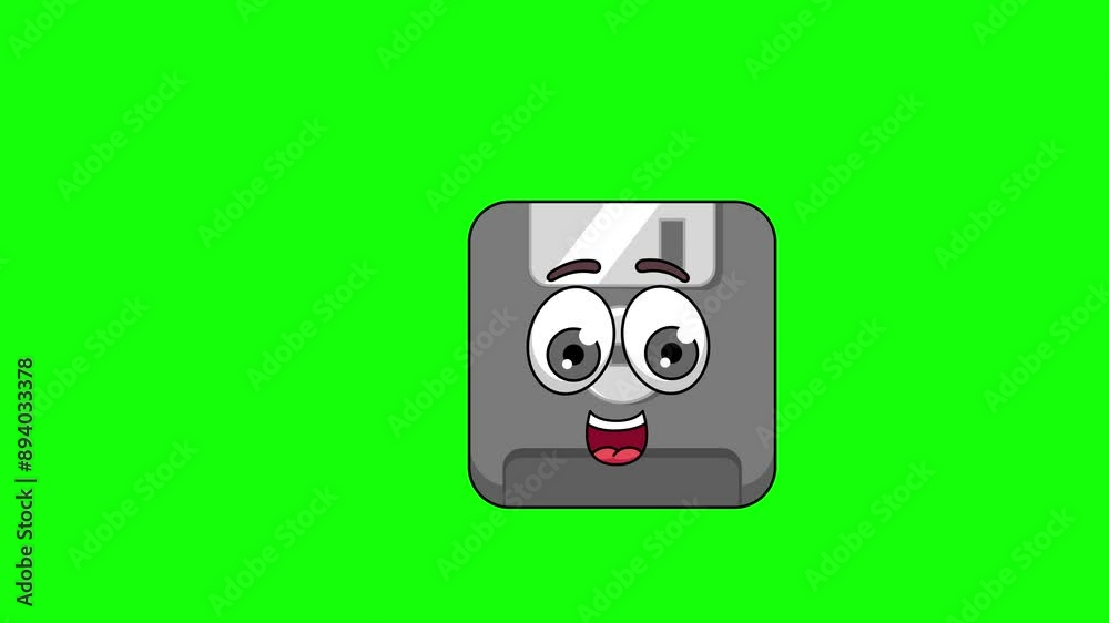 floppy disk cartoon animation holds a banner, emoji emoticon