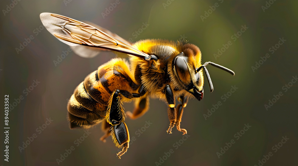Stunning macro close up photograph of a golden striped bee flying in midair isolated on a transparent background Stunning macro close up photograph of a golden striped bee flying in midair isolated on a transparent background