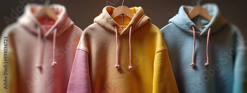  Several hoodies spread on colorful background  photo