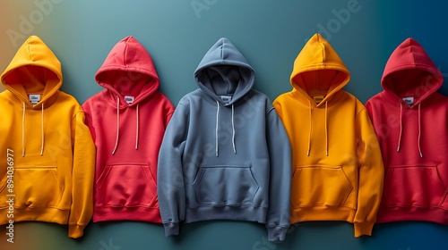  Several hoodies spread on colorful background  photo