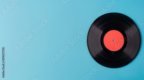 blue background Vinyl record placed on The record had a blank sign placed in the middle. With space for custom text. This image is suitable for a variety of creative uses.