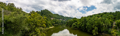 Aerial panorama of the Kentucky River valley near Harrodsburg in the Bluegrass region.