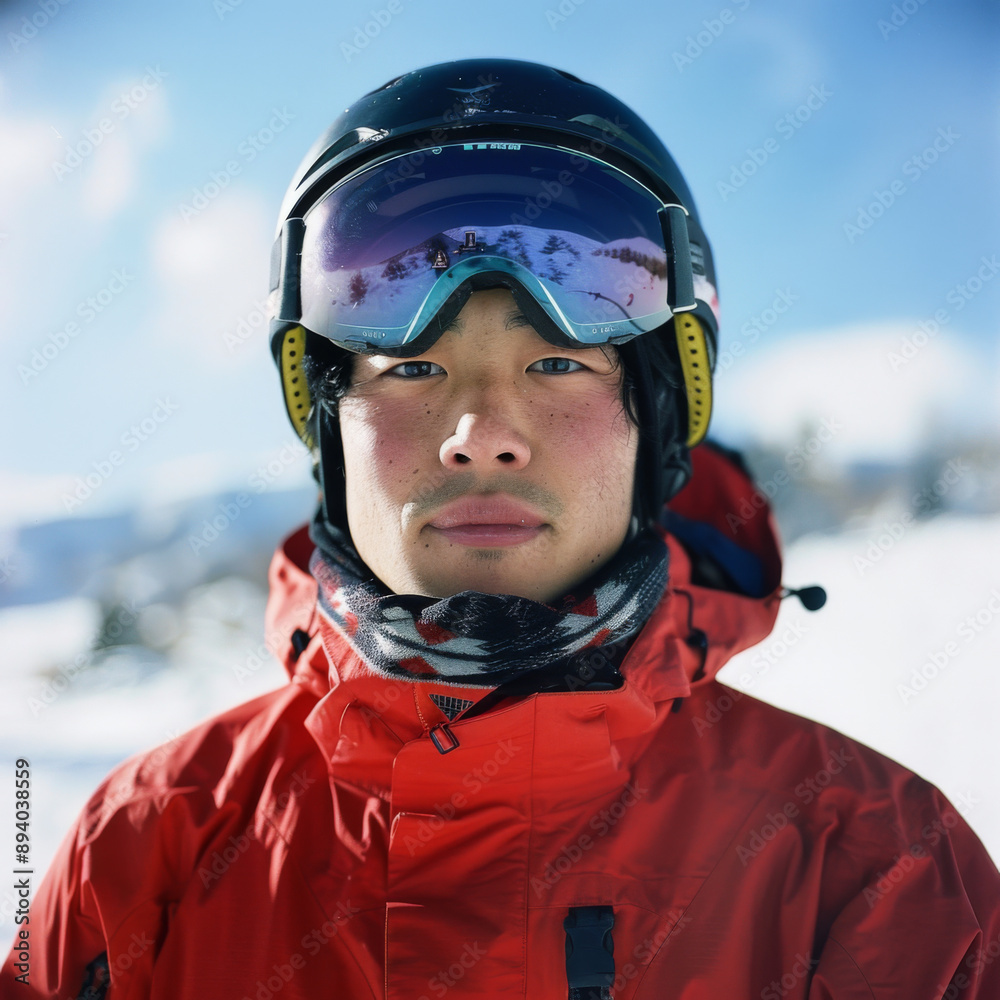 portrait of an asian male snowboarder portrait of an asian male snowboarder